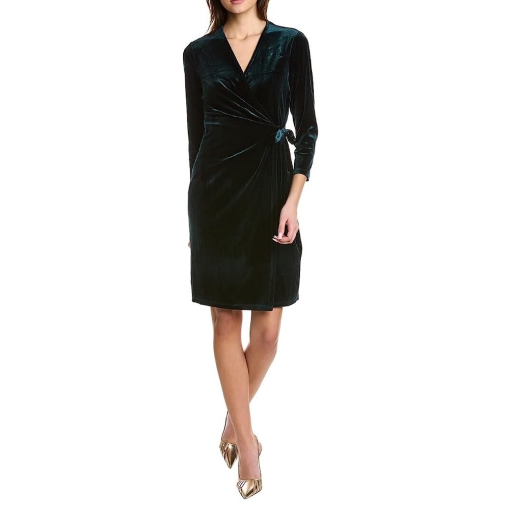 Anne Klein Velvet Wrap Dress Hunter Green Size 10